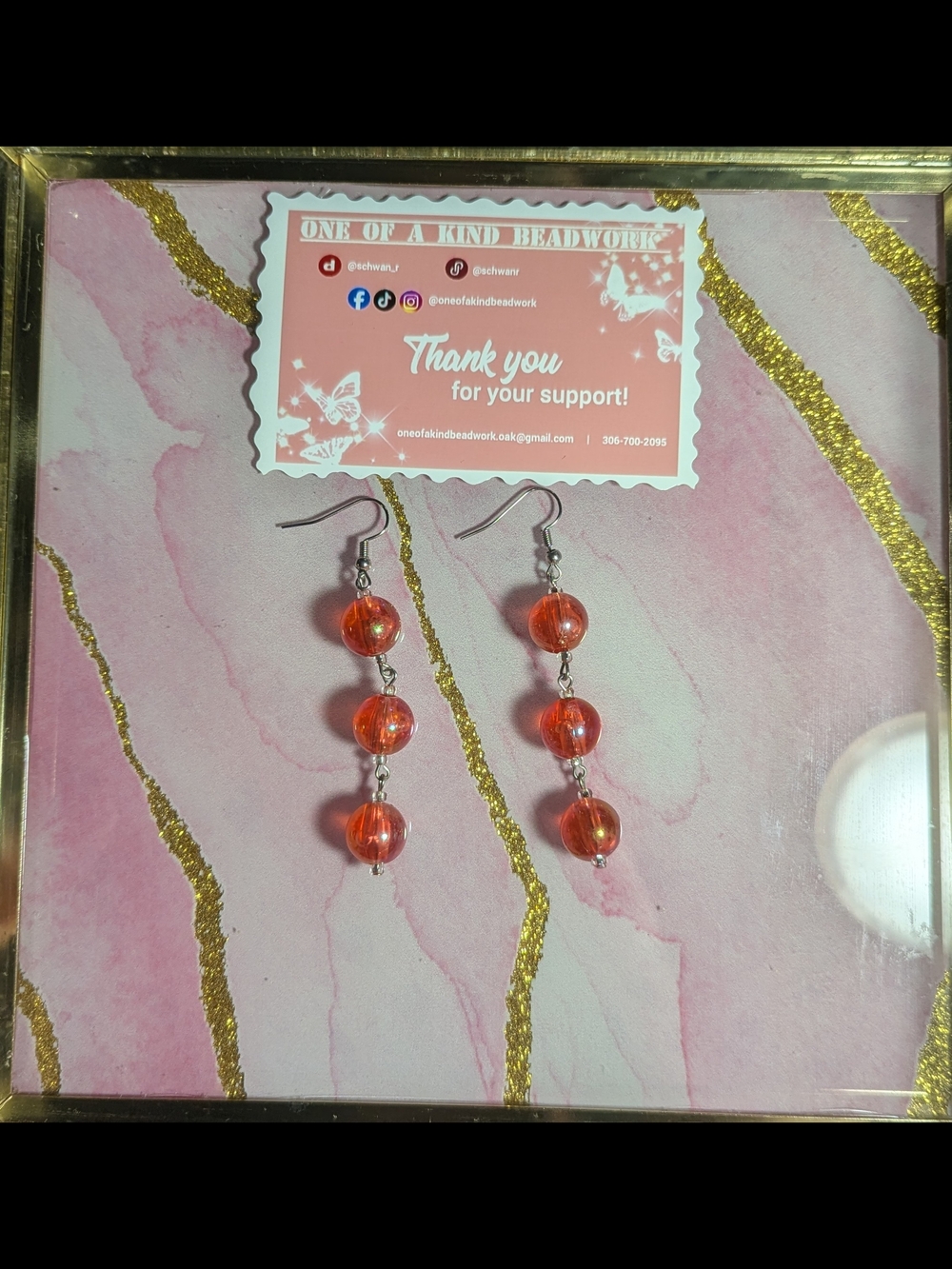 Red Beaded Dangle Earrings